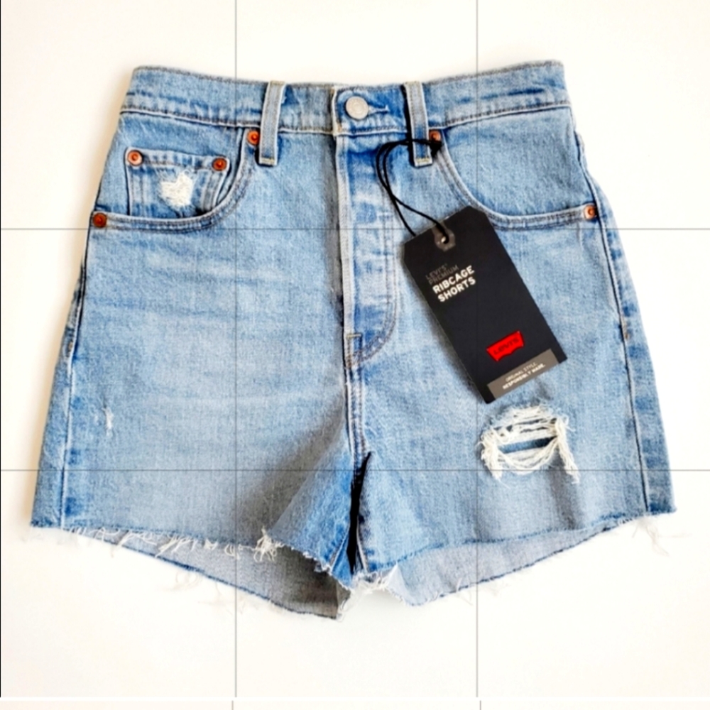 Levi’s Ribcage Denim High Rise Waisted Shorts Tango Pulse New